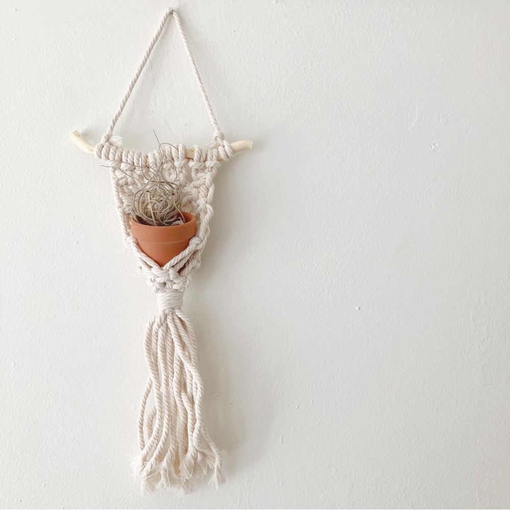 Vintage • Macrame Mini Hanging Planter with Terracotta Pot